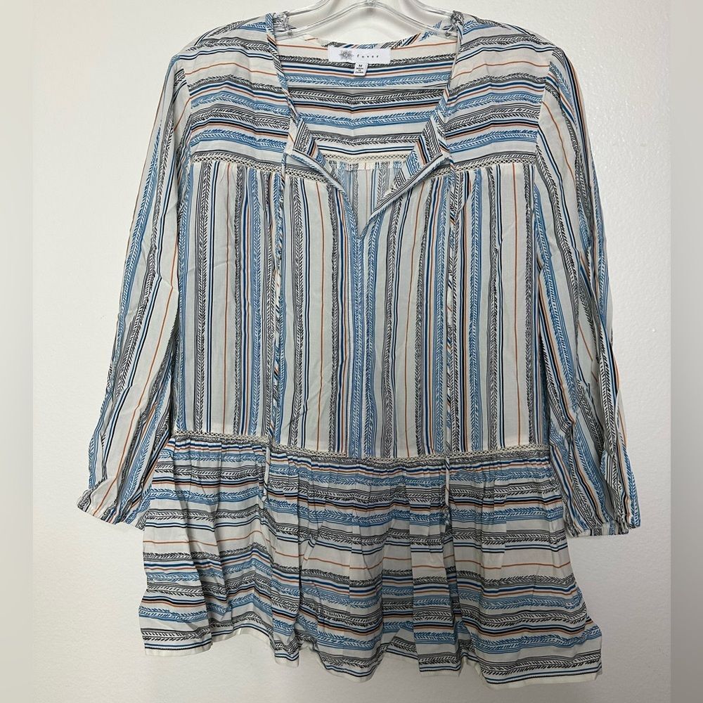 NWT Fever Blue & White Striped Blouse Women’s Top Sz M